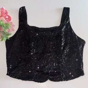 Black Sequins Crop Top Size Large NWT RACHEL ZOE SEQUIN CROP TOP BLACK